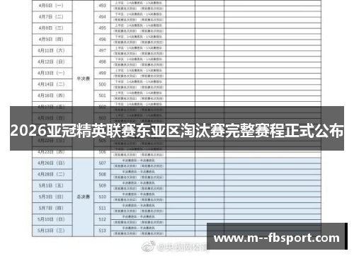 2026亚冠精英联赛东亚区淘汰赛完整赛程正式公布 2026亚冠精英联赛东亚区淘汰赛完整赛程正式公布